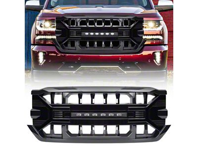 American Modified Armor Upper Replacement Grille with LED Off-Road Lights; Gloss Black (16-18 Silverado 1500)