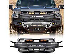 Armor Upper Replacement Grille with LED Off-Road Lights; Matte Black (19-21 Silverado 1500 High Country, LT, LT Trail Boss, LTZ, RST; 2022 Silverado 1500 LTD High Country, LT, LT Trail Boss, LTZ, RST)