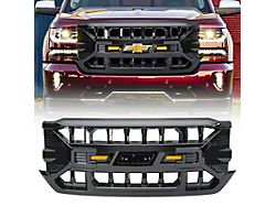 American Modified Armor Upper Replacement Grille with Emblem Base; Gloss Black (16-18 Silverado 1500)