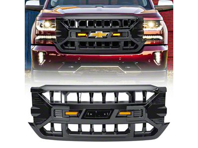 American Modified Armor Upper Replacement Grille with Emblem Base; Gloss Black (16-18 Silverado 1500)