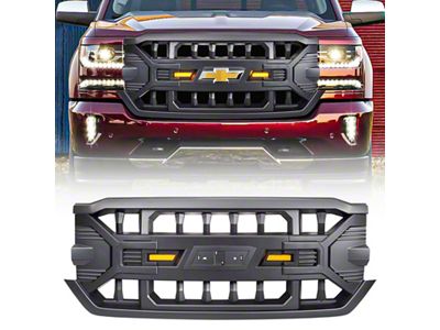 American Modified Armor Upper Replacement Grille with Emblem Base; Matte Black (16-18 Silverado 1500)