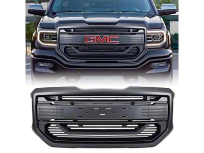 Armor Upper Replacement Grille with Emblem Base; Matte Black (16-18 Silverado 1500)