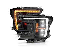 Anzo USA Z-Series Full LED Plank Projector Headlights with Initiation Feature; Black Housing; Clear Lens (18-20 F-150 w/ Factory Halogen Headlights)