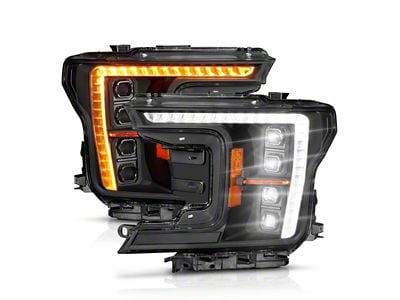 Anzo USA Z-Series Full LED Plank Projector Headlights with Initiation Feature; Black Housing; Clear Lens (18-20 F-150 w/ Factory Halogen Headlights)