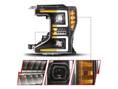 Anzo USA Z-Series Full LED Projector Headlight with Initiation Feature; Black Housing; Clear Lens; Driver Side (20-22 F-250 Super Duty w/ Factory Halogen Headlights)