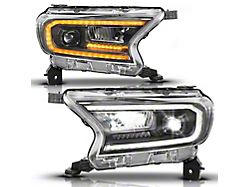 Anzo USA Full LED Projector Headlights with Initiation and Sequential Turn Signal; Black Housing; Clear Lens (19-23 Ranger w/ Factory Halogen Headlights)