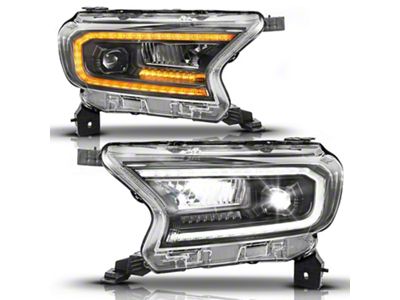 Anzo USA Full LED Projector Headlights with Initiation and Sequential Turn Signal; Black Housing; Clear Lens (19-23 Ranger w/ Factory Halogen Headlights)