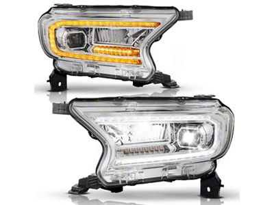 Anzo USA Full LED Projector Headlights with Initiation and Sequential Turn Signal; Chrome Housing; Clear Lens (19-23 Ranger w/ Factory Halogen Headlights)