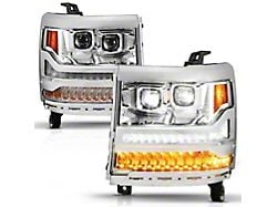 Anzo USA Full LED Plank Projector Headlights; Chrome Housing; Clear Lens (16-18 Silverado 1500 w/ Factory HID Headlights)