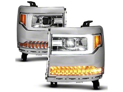 Anzo USA Plank Style Projector Headlights with Sequential Turn Signal; Chrome Housing; Clear Lens (16-18 Silverado 1500 w/ Factory HID Headlights)