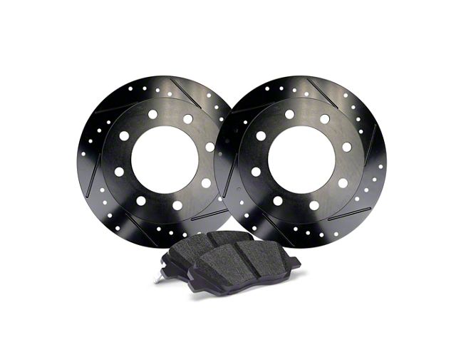 Apex One Elite Cross-Drill and Slots 8-Lug Brake Rotor and Friction Point Pad Kit; Rear (20-24 Silverado 2500 HD)