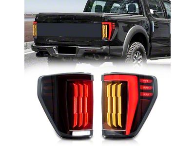 Archaic Full LED Tail Lights; Black Housing; Smoked Lens (21-23 F-150 w/ Factory Halogen Non-BLIS Tail Lights)