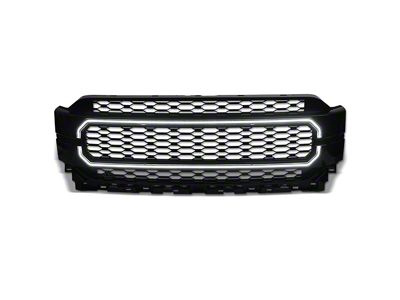 Armordillo HEX Style Mesh Upper Replacement Grille with LED DRL; Black (21-23 F-150, Excluding Raptor)