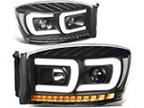 Dual LED DRL Projector Headlight with Clear Corner Lights; Black Housing; Clear Lens (06-08 RAM 1500)