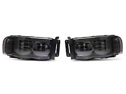 LED DRL Projector Headlights with Clear Corner Lights; Chrome Housing; Smoked Lens (02-05 RAM 1500)
