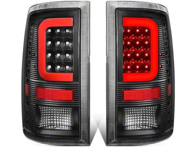 Red C-Bar LED Tail Lights; Black Housing; Clear Lens (09-18 RAM 1500 w/ Factory Halogen Tail Lights)