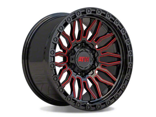 ATW Off-Road Wheels Nile Gloss Black with Red Milled Spokes 6-Lug Wheel; 20x10; -18mm Offset (14-18 Sierra 1500)