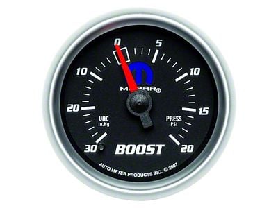 Auto Meter MOPAR Series 2-1/16-Inch Boost/Vacuum Gauge; 30 inHG / 20 PSI; Mechanical (Universal; Some Adaptation May Be Required)