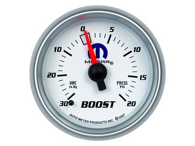 Auto Meter MOPAR Series 2-1/16-Inch Boost/Vacuum Gauge; 30 inHG / 20 PSI; Mechanical (Universal; Some Adaptation May Be Required)