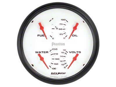 Auto Meter Phantom Series 5-Inch Quad Gauge; 240 ohm Empty to 33 ohm Full (Universal; Some Adaptation May Be Required)