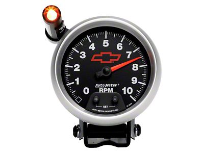 Auto Meter Chevy Black Series 3-3/4-Inch Pedestal Tachometer with Shift Light; 0-10000 RPM (Universal; Some Adaptation May Be Required)