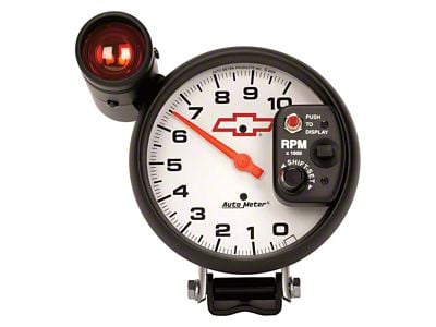 Auto Meter Chevy White Series 5-Inch Pedestal Tachometer with Shift Light; 0-10000 RPM (Universal; Some Adaptation May Be Required)