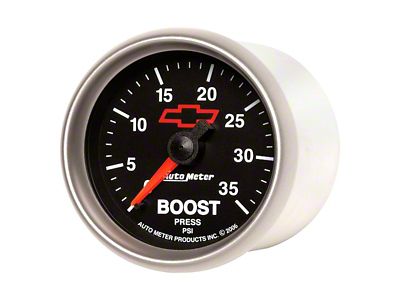 Auto Meter Chevy Black Series 2-1/16-Inch Boost Gauge; 0-35 PSI; Mechanical (Universal; Some Adaptation May Be Required)