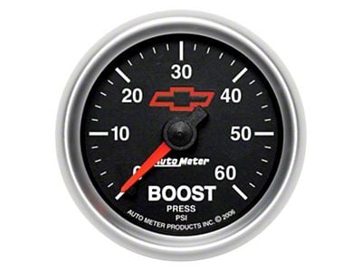 Auto Meter Chevy Black Series 2-1/16-Inch Boost Gauge; 0-60 PSI; Mechanical (Universal; Some Adaptation May Be Required)