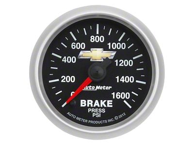 Auto Meter Chevy Gold Bowtie Series 2-1/16-Inch Brake Pressure Gauge; 1600 PSI; Digtal Stepper Motor (Universal; Some Adaptation May Be Required)