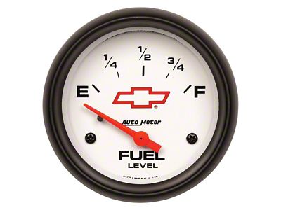 Auto Meter Chevy White Series 2-5/8-Inch Fuel Level Gauge; 0 ohm Empty to 90 ohm Full (Universal; Some Adaptation May Be Required)