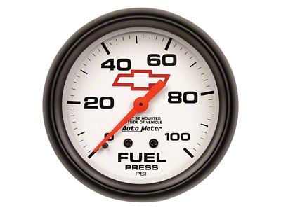 Auto Meter Chevy White Series 2-5/8-Inch Fuel Pressure Gauge; 0-100 PSI; Mechanical (Universal; Some Adaptation May Be Required)