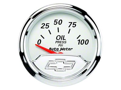 Auto Meter Chevy Vintage Series 2-1/16-Inch Oil Pressure Gauge; 0-100 PSI (Universal; Some Adaptation May Be Required)