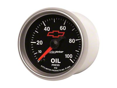 Auto Meter Chevy Black Series 2-1/16-Inch Oil Pressure Gauge; 0-100 PSI; Digital Stepper Motor (Universal; Some Adaptation May Be Required)