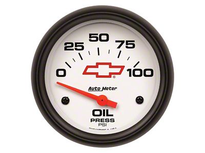 Auto Meter Chevy White Series 2-5/8-Inch Oil Pressure Gauge; 0-100 PSI; Mechanical (Universal; Some Adaptation May Be Required)