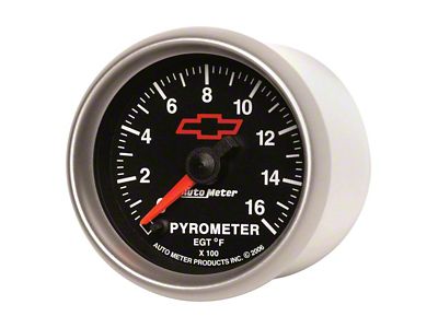 Auto Meter Chevy Black Series 2-1/16-Inch Pyrometer Gauge; 0-1600 Fahrenheit (Universal; Some Adaptation May Be Required)