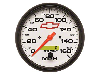 Auto Meter Chevy White Series 5-Inch Programmable Speedometer; 0-160 MPH (Universal; Some Adaptation May Be Required)