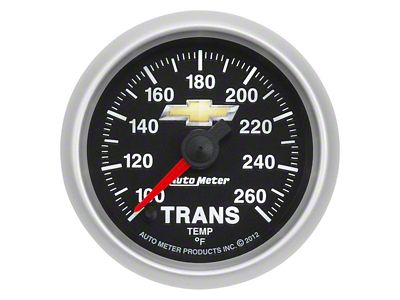 Auto Meter Chevy Gold Bowtie Series 2-1/16-Inch Transmission Temperature Gauge; 100-260 Fahrenheit; Digital Stepper Motor (Universal; Some Adaptation May Be Required)