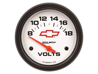 Auto Meter Chevy White Series 2-5/8-Inch Voltmeter Gauge; 8-18V (Universal; Some Adaptation May Be Required)