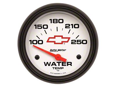 Auto Meter Chevy White Series 2-5/8-Inch Water Temperature Gauge; 100-250 Fahrenheit (Universal; Some Adaptation May Be Required)