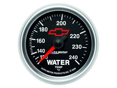 Auto Meter Chevy Black Series 2-1/16-Inch Water Temperature Gauge; 120-240 Fahrenheit; Mechanical (Universal; Some Adaptation May Be Required)