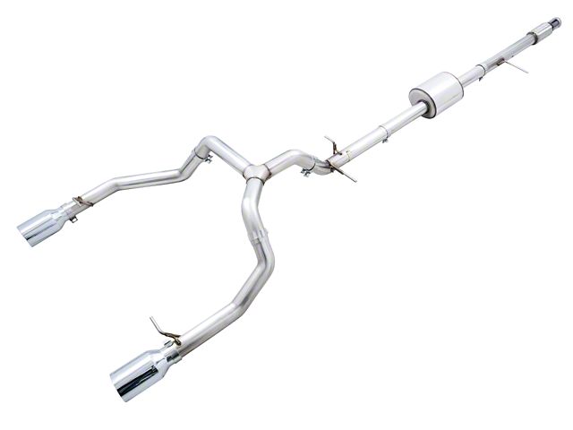 AWE 0FG Dual Exhaust System with Chrome Silver Tips; Rear Exit (19-24 5.3L Sierra 1500 w/o Factory Dual Exhaust)