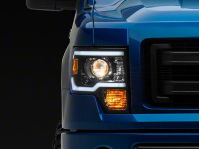 Raxiom Axial Series Projector Headlights with Sequential LED Light Bar; Black Housing; Clear Lens (09-14 F-150 w/ Factory Halogen Headlights)