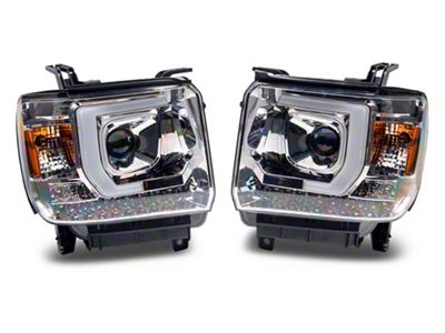 Raxiom Axial Series Projector Headlights; Chrome Housing; Clear Lens (15-16 Sierra 2500 HD w/ Factory Halogen Headlights)
