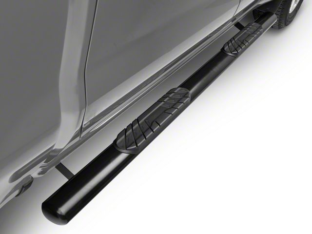 Barricade 4-Inch Oval Straight End Side Step Bars; Black (20-24 Silverado 3500 HD Crew Cab)