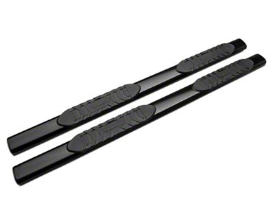 Barricade 5-Inch Oval Straight End Side Step Bars; Rocker Mount; Black (07-19 Silverado 3500 HD Extended/Double Cab)