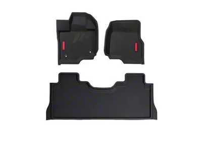 BaseLayer Custom-Fit All Weather Front and Rear Floor Liners with Red Logo; Black (15-25 F-150 SuperCrew w/ Rear Under Seat Storage)