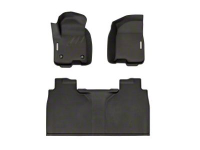 BaseLayer Custom-Fit All Weather Front and Rear Floor Liners with Gray Logo; Black (19-25 Sierra 1500 Crew Cab w/ Rear Under Seat Storage)