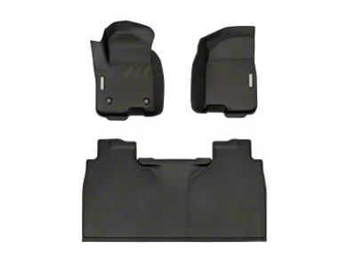 BaseLayer Custom-Fit All Weather Front and Rear Floor Liners with Gray Logo; Black (20-25 Sierra 2500 HD Crew Cab w/ Rear Under Seat Storage)