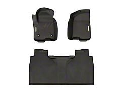 BaseLayer Custom-Fit All Weather Front and Rear Floor Liners with Gray Logo; Black (20-25 Sierra 3500 HD Crew Cab w/ Rear Under Seat Storage)