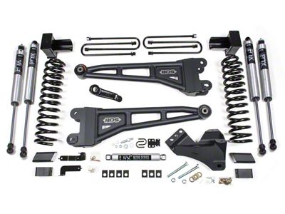 BDS 4-Inch Radius Arm Suspension Lift Kit with 5-Inch Lift Blocks and FOX 2.0 Performance Shocks (17-19 4WD 6.2L F-250 Super Duty w/ 2-Leaf Rear Springs)